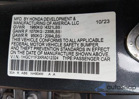 2024 Honda Accord Ex from USA, damaged, VIN 1HGCY1F3XRA012324